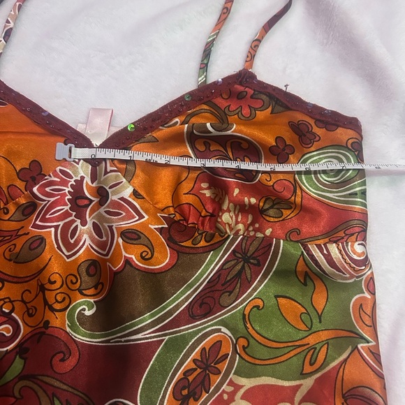 Satin Paisley Vibrant Vintage Y2k Camisole Tank Top Cami - Picture 2 of 9